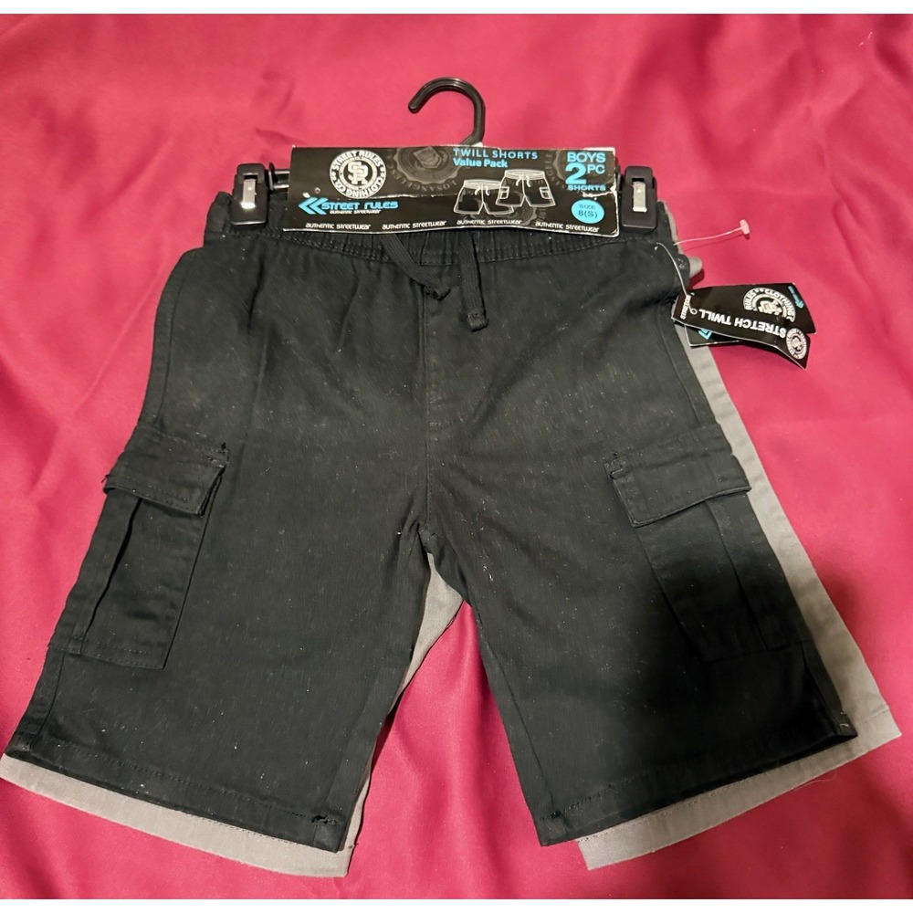 Street Rules Boys 2-Pack Shorts Size 8 - Gray & Black (3077)